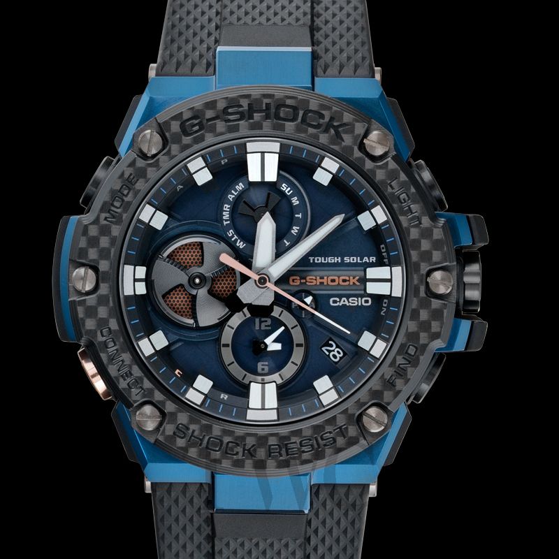 CASIO　カシオ　G-SHOCK　ジーショック　GST-B100XB-2AJF　アナログ　タフソーラー　Bluetooth　ラバー　ブラック　ブルー　メンズ　腕時計松前R56店